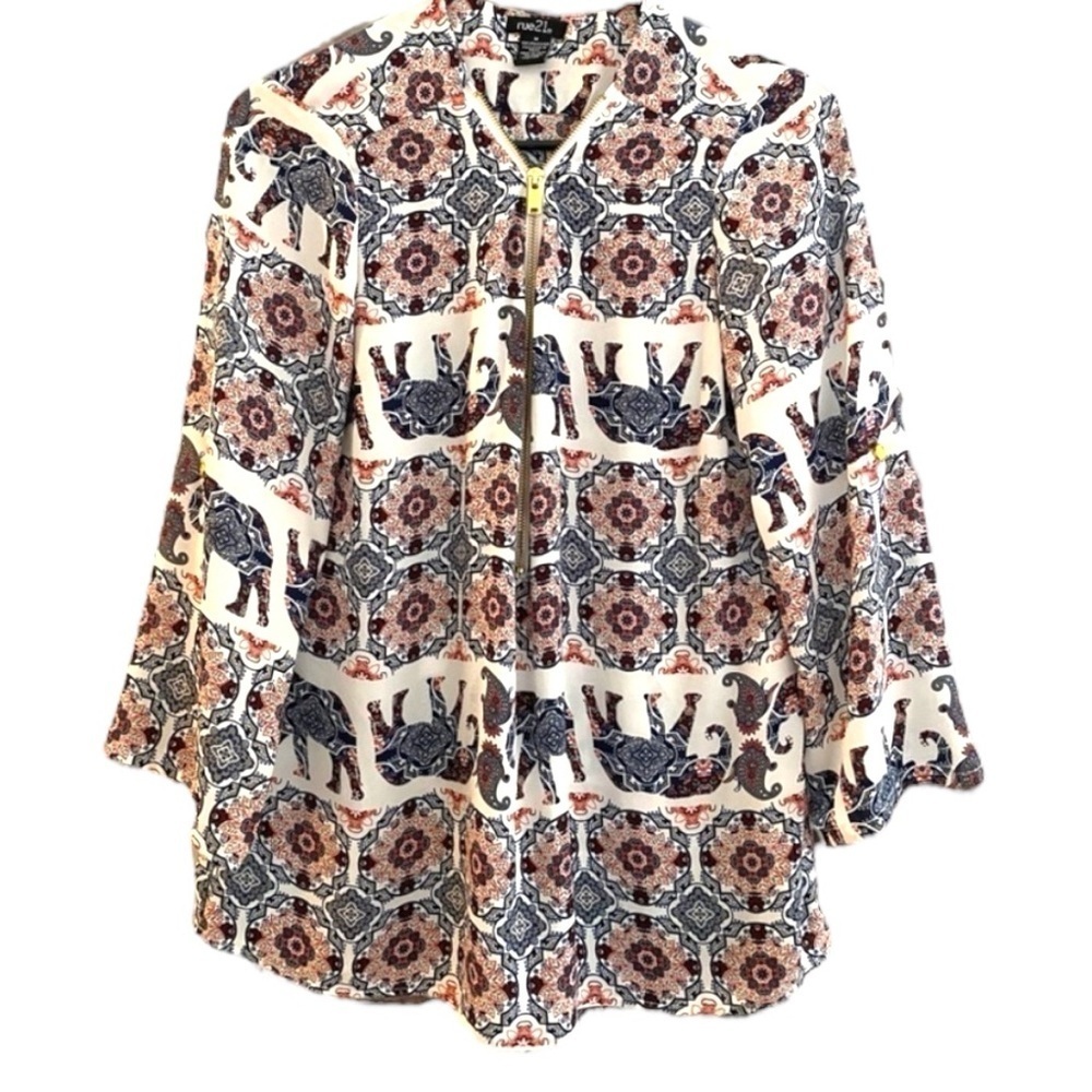 Printed Zip Up Blouse